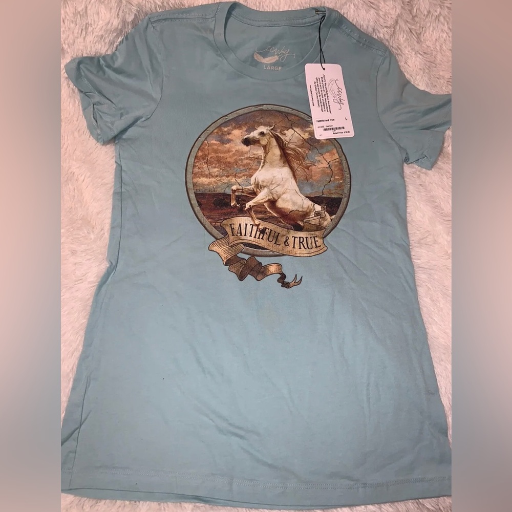 Deary CC Way Sky Blue (Seafoam) Faithful & True Short Sleeve Shirt Sz L/ XL NWT